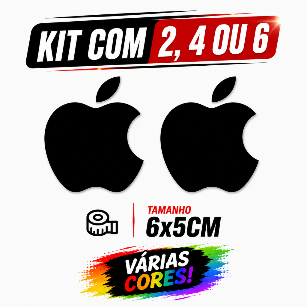 Kit de Adesivo Apple Maça Tam.6x5CM Diversas Cores Imac Iphone Ipad