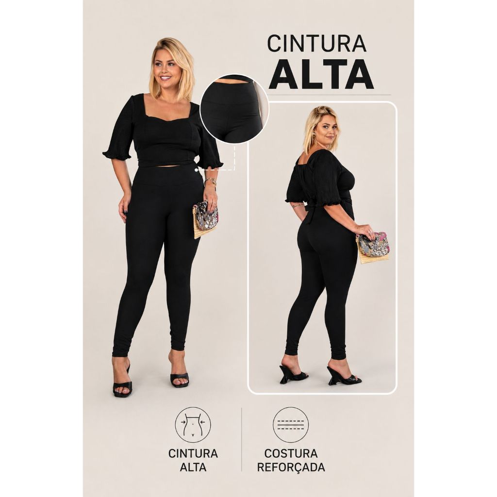 Calça Legging Fitness Feminina Cintura Alta Modeladora Confortável Academia e Dia a Dia