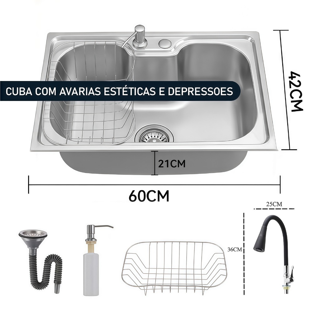 [Preço Especial] Cuba Gourmet de Cozinha 50cm e 60cm | Com avarias estéticas e pequenas depressões