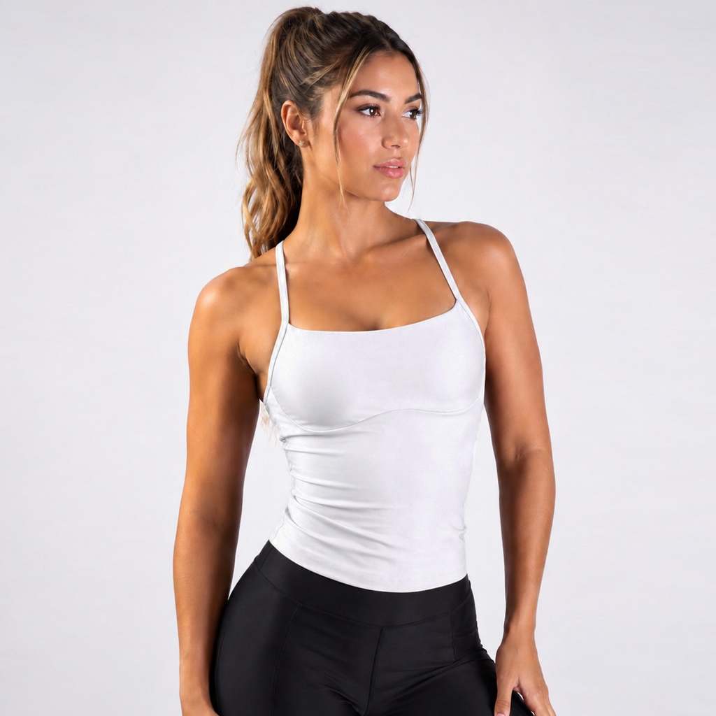 Blusa Fitness Feminina Alça Fina Costas Nadador Suplex Premium Academia Casual Sem Bojo Syozbee