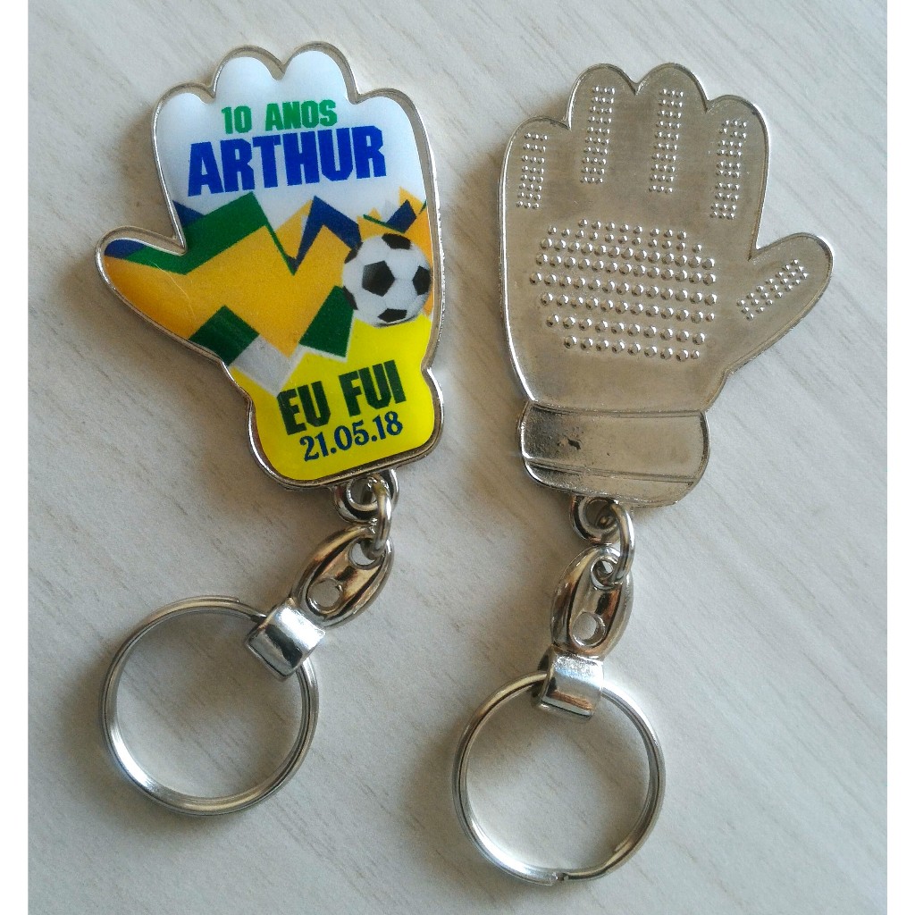 KIT 30/20/10 CHAVEIRO PERSONALIZADO LUVA DE GOLEIRO METAL RESINADO