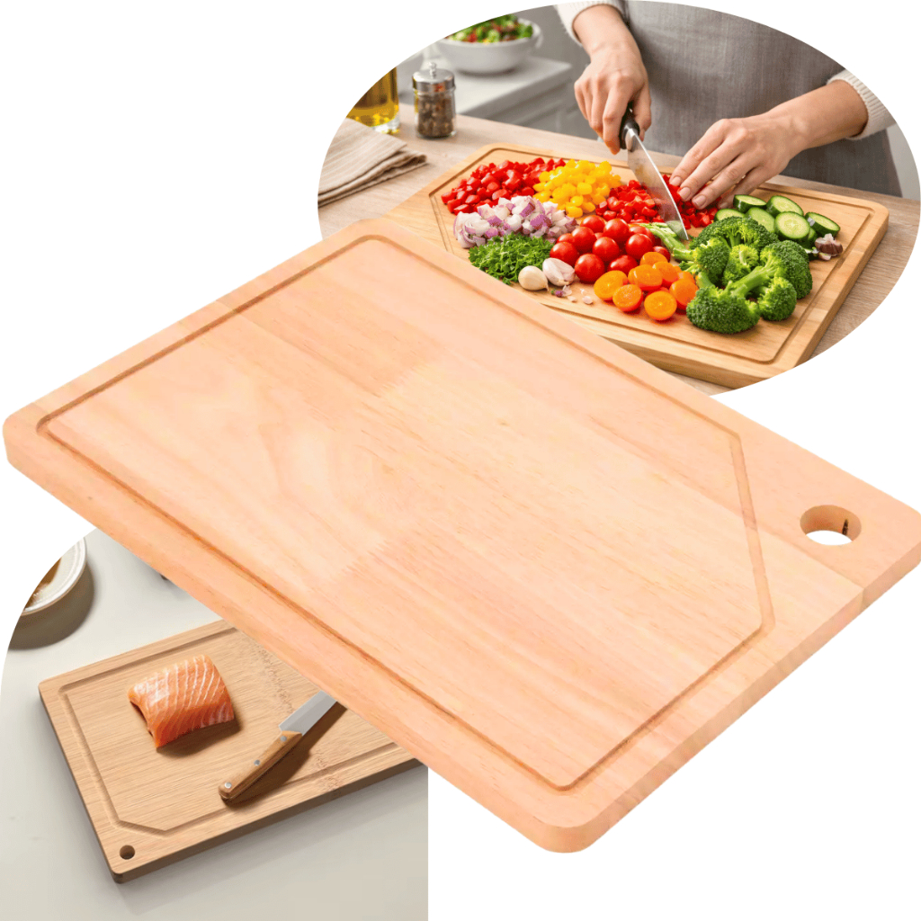 Tabua Madeira Para Corte Multiuso Carnes Legumes Profissional Com Canaletas 29cm Frutas Preparo Faca