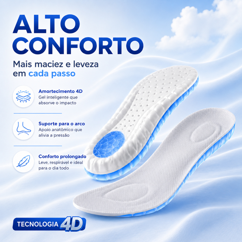 Palmilha Ortopédica Gel 4D Nuvem 1 Par Alto Conforto Anatômica Absorção Premium · foto 2