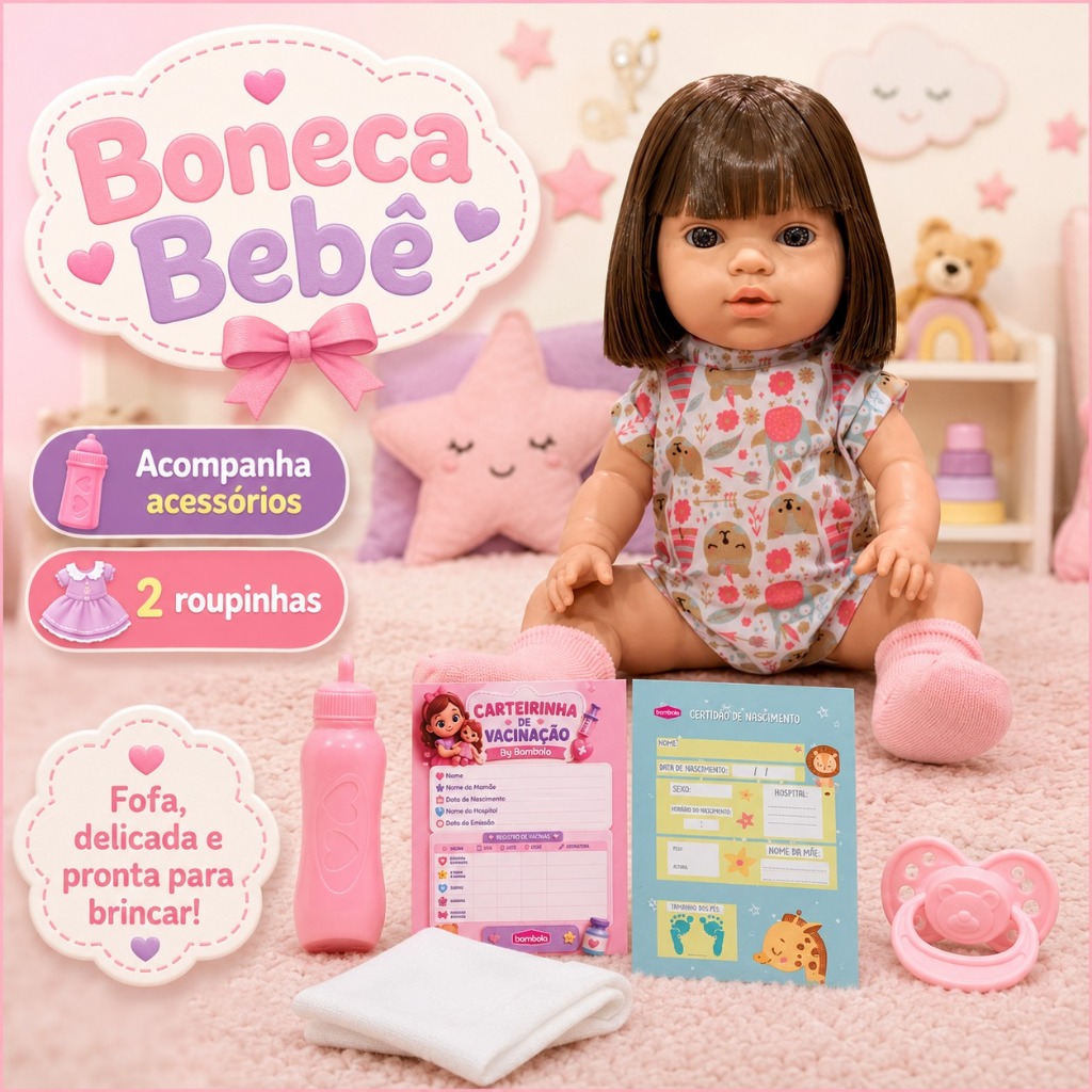 Boneca Bebê Reborn 100% Vinil Macio Menina Realista Com 2 Roupinhas E Acessórios