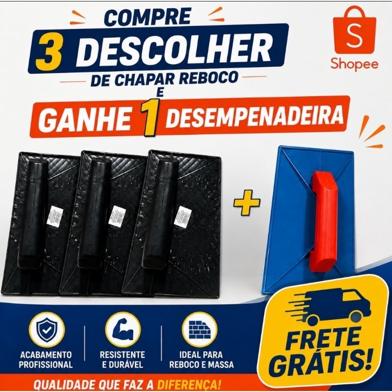COMPRE 3 DESCOLHER DE CHAPAR REBOCO e GANHE 1 DESEMPENADEIRA 18X30 CORRUGADA SENIOR'S