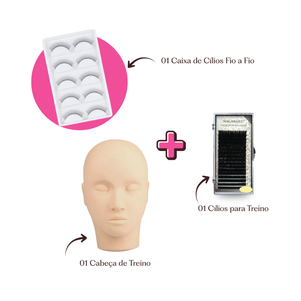 Kit Treino De Cílios Fio a Fio Com Cabeça Para Curso