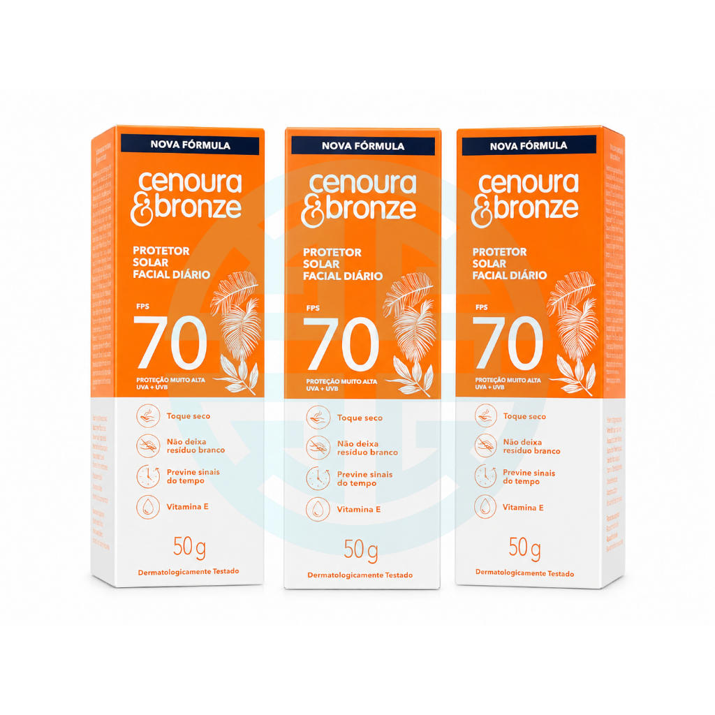 Kit com 03un Protetor Solar Facial Cenoura e Bronze FPS70 50g