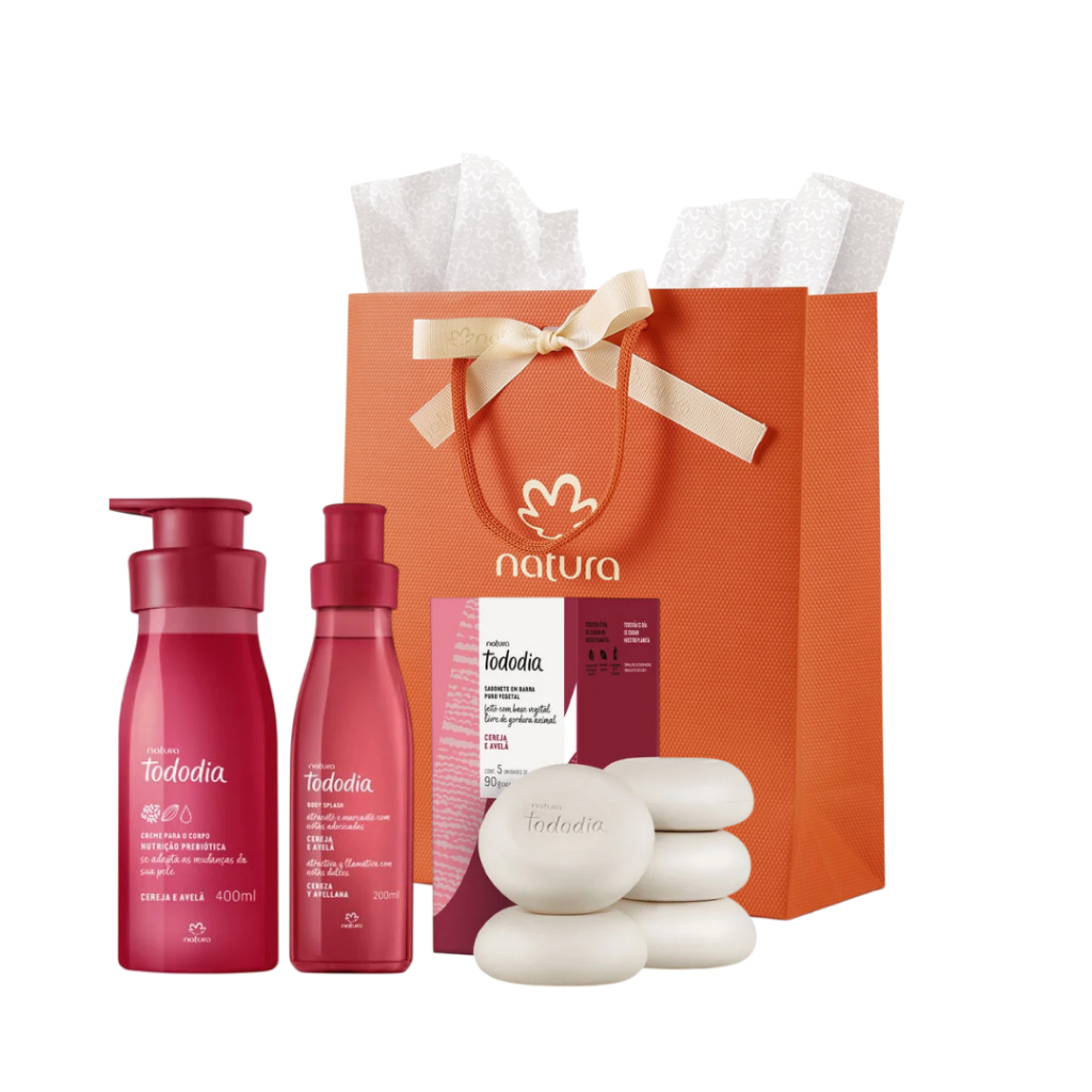 Natura Tododia Cereja e Avelã Kit Presente Hidratante 400ml + Body Splash 200ml + Sabonete 05un