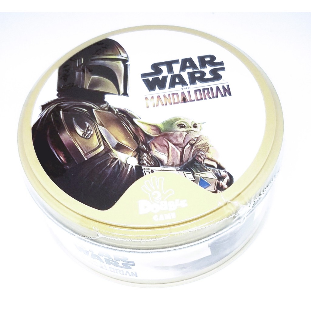 Jogo com 55 cartas de encontrar imagens iguais no tema Star Wars Mandalorian em 1 lata de metal