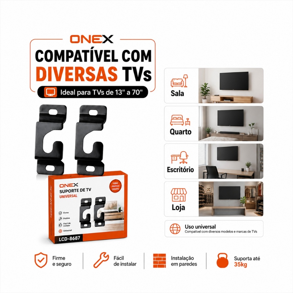 Suporte Fixo TV Universal Parede Smart TV LED LCD 14 a 55 Polegadas Reforçado Fácil Instalação Aço