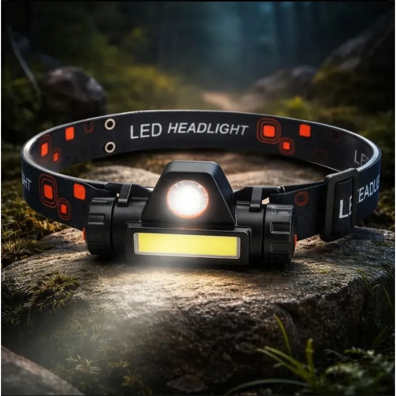 Lanterna de Cabeça LED Recarregável Super Forte USB Cob Luz Branca para Camping Pesca Corrida e Trabalho