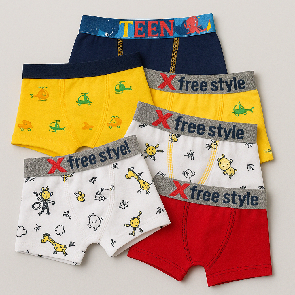 Kit 6 Cuecas Boxer Infantil Menino Algodão Premium Toque Suave Conforto Diário Estampada
