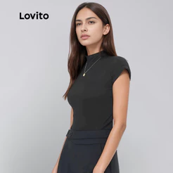 Lovito Camiseta Gola Alta Manga Curta Basica Feminina BRTSB68ED302