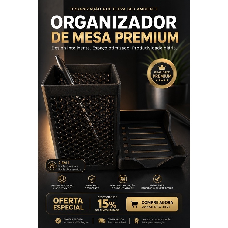 Organizador mesa Home Office - Porta Canetas + Porta Notas Adesivas