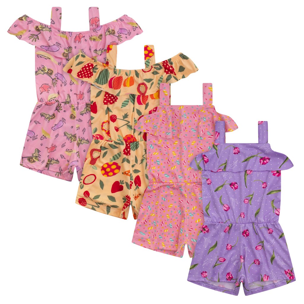 Kit 4 Macaquinho Bebê Infantil Menina Sortido Estampas Variadas Tecido Leve 1 a 8 Anos