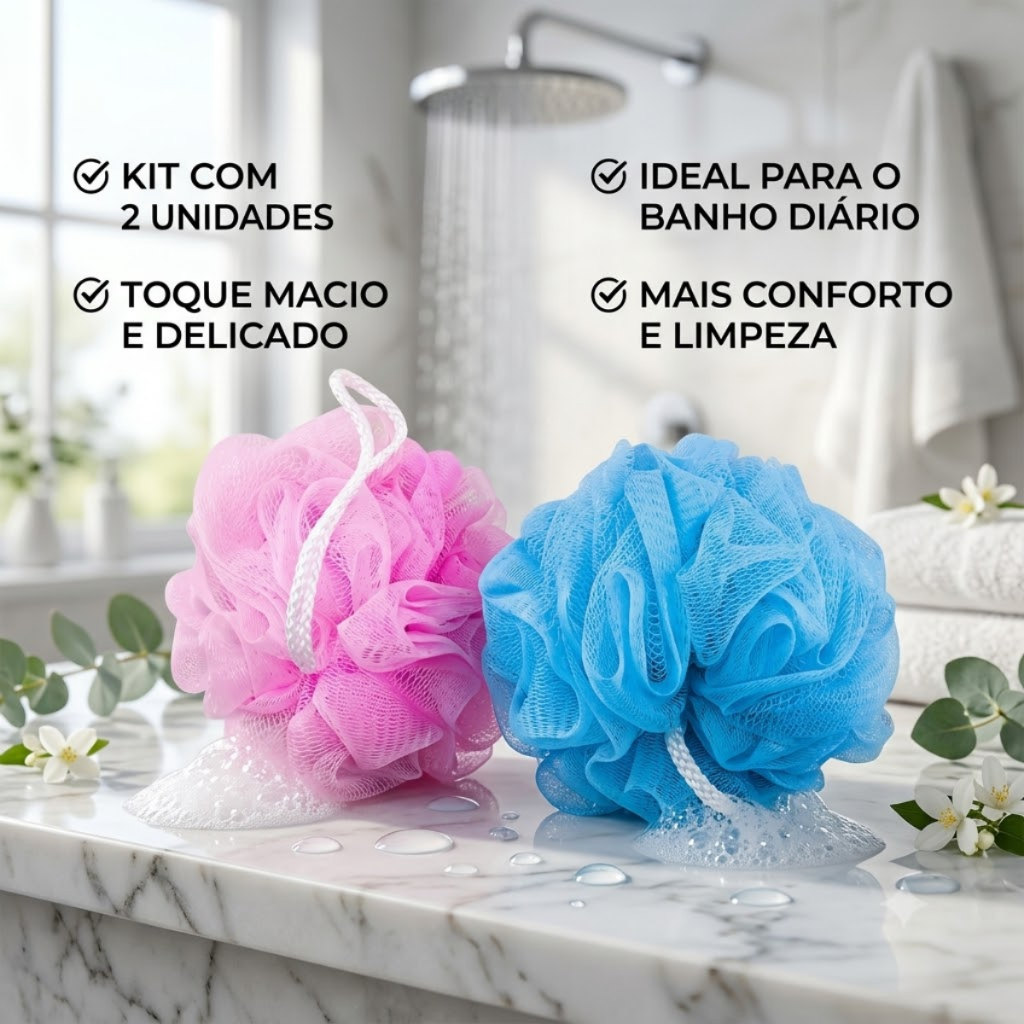 Kit 2 Esponjas Tipo Fofita Para Banho Macia Corporal Espuma Suave Higiene Diária Limpeza Delicada