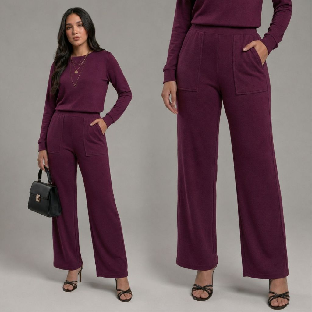 Conjunto Feminino Pantalona E  Blusa Manga Longa Tecido Confortável Elegante Sofisticado Moda Inverno