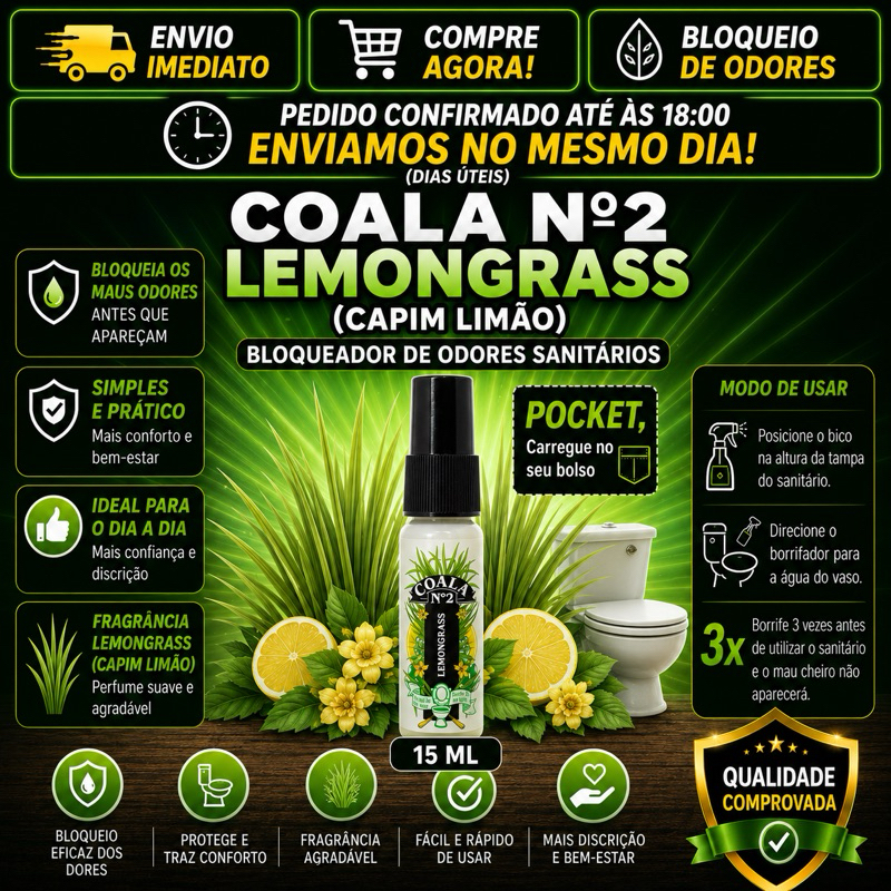 Coala Spray Bloqueador de Odores Nº2 15ML Lemongrass - Capim Limão Banheiro POCKET