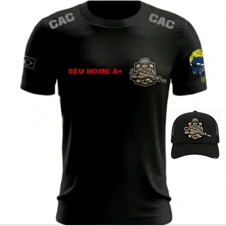 KIT CAMISETA CAC + BONÉ ATIRADOR CAÇADOR PROMOÇÃO MANDAR NOME APÓS A COMPRA