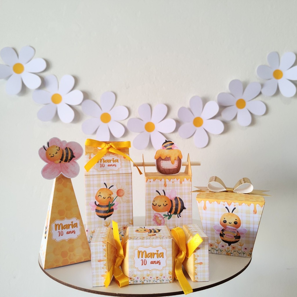Kit Caixinhas Personalizadas ABELHINHA - Lembrancinhas de Aniversário, Kit festa, Pegue e Monte