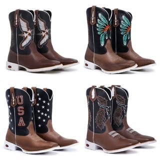 Texanas Masculinas Sola Branca Bandeira Americana Usa Estrelas Bota Country Botina Bico Quadrado