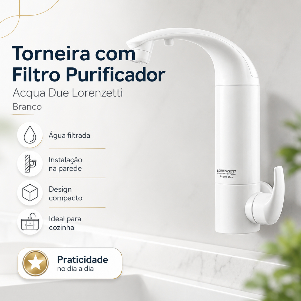 Torneira Parede Filtro Purificador De Água Acqua Due Lorenzetti Branco