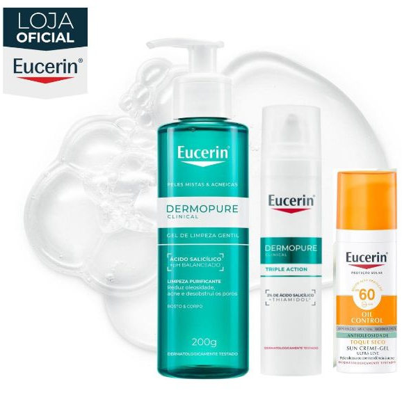 KIT EUCERIN Sérum Efeito Triplo 40ml + Dermo pure Limpeza Gentil 200ml + Protetor Solar Facial Oil Control FPS 60 50ml