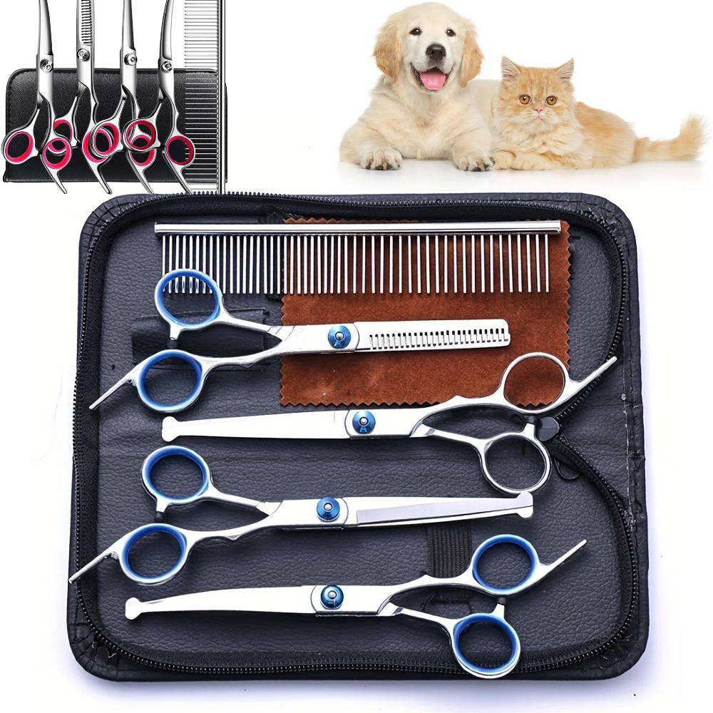 kit tesoura de tosa profissional pet 2/5 peças curva e reta para cães e gatos
