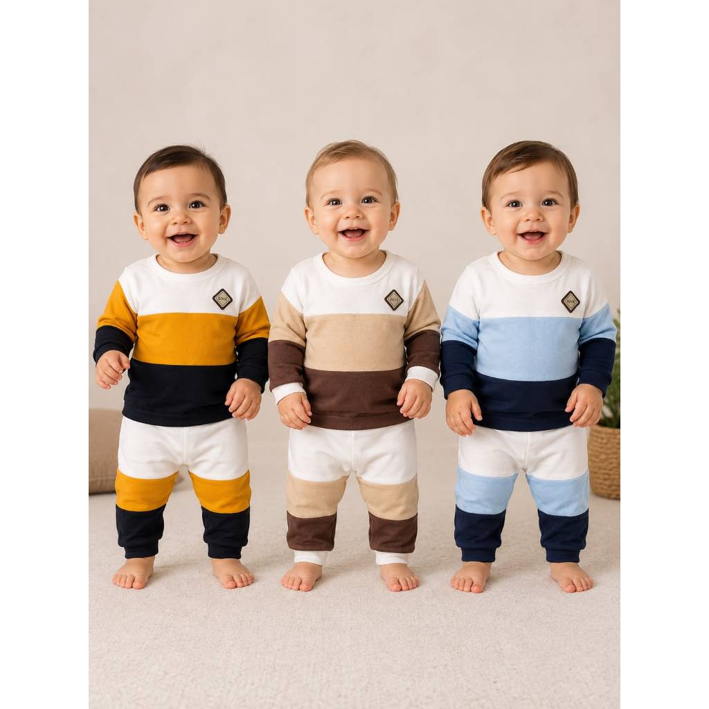 Kit 3 Conjunto listras  bebe calça manga longa Inverno