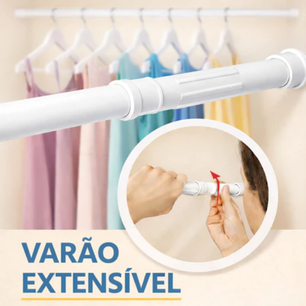 Varão Extensível Ajustável 45cm a 1,50m Cortina Box Banheiro Sem Furo
