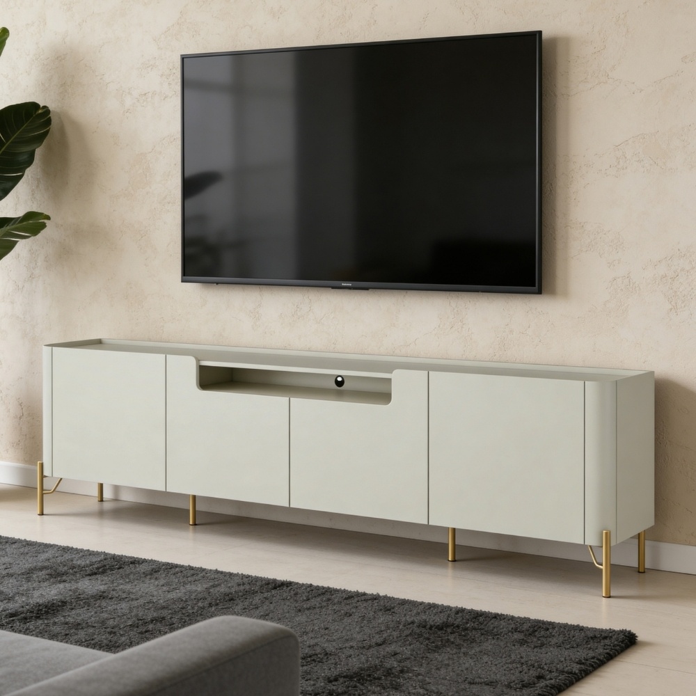 Rack Para Sala de Estar TV 85 Pol 4 Portas Pés Industrial Dourado Alef I03 Luna - Lyam Decor