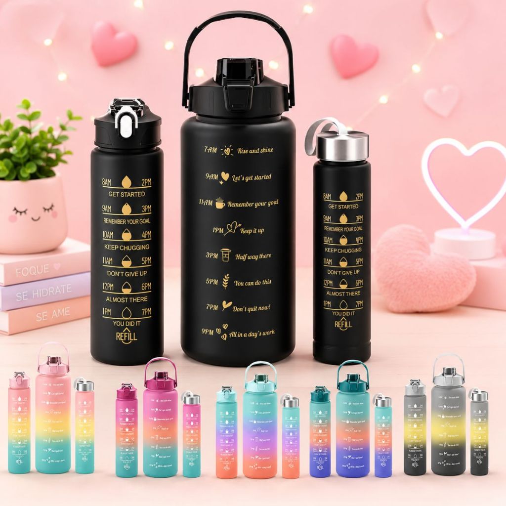 Garrafa Água Galão 2l Squeeze Motivacional com Adesivos  Kit com 3 ou Unidade