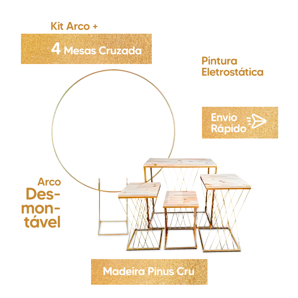 Mesas para Decoração de Festa Teia Treliça Pintura Eletrostatica + Arco Redondo Desmontavel 1,50 de Diametro