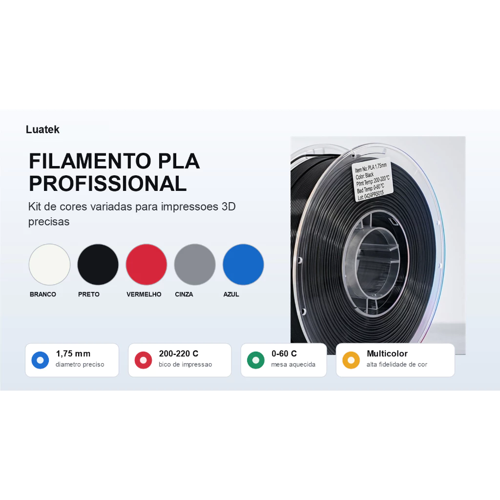 PLA Filamento Premium 1Kg 1.75mm Impressão 3D Alta Qualidade Profissional Varias Cores