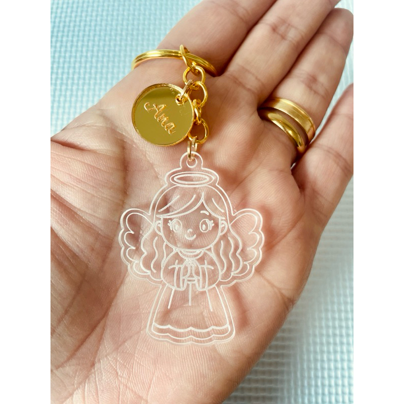 KIT 10/15/20 LEMBRANCINHA BATIZADO/CRISMA/EUCARISTIA/ CHAVEIRO ACRÍLICO PERSONALIZADO ANJO MENINA E MENINO COM NOME