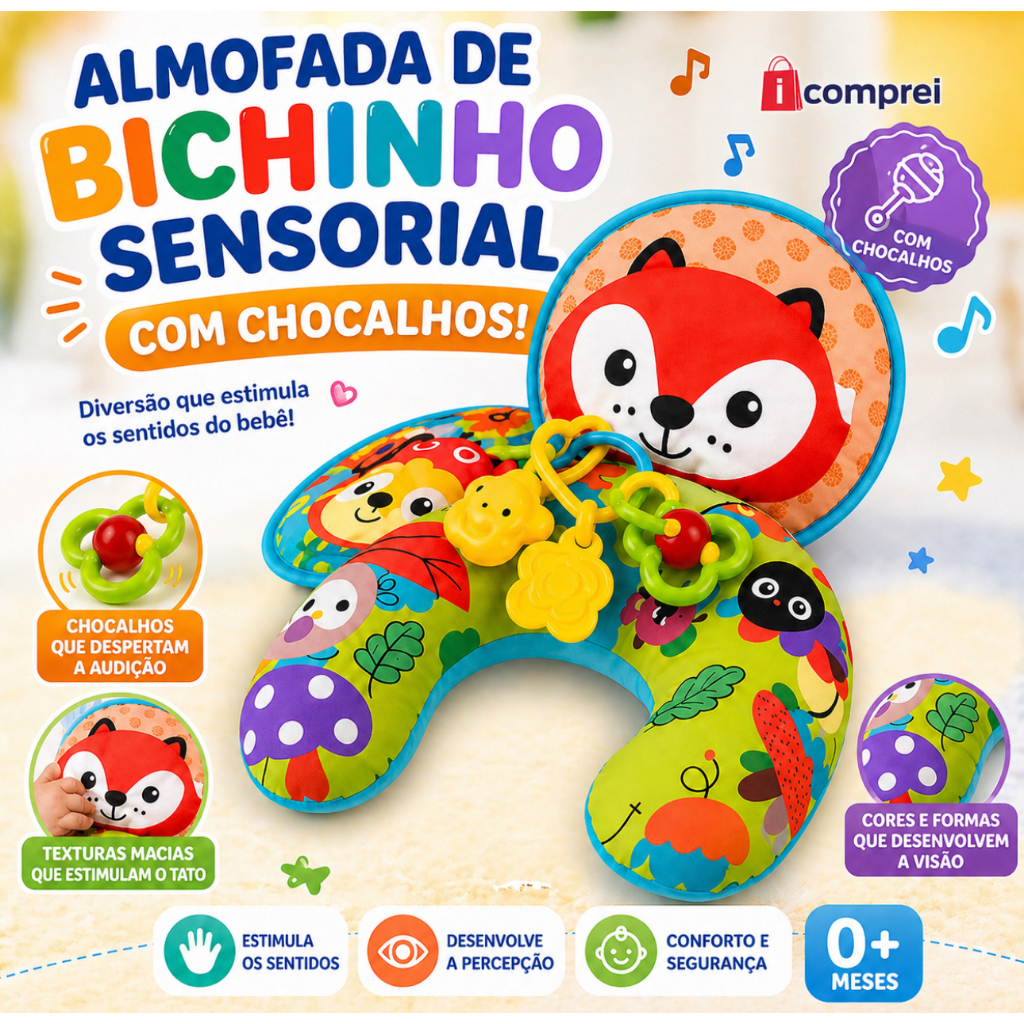 Almofada Sensorial Conforto Brinquedo Educativo Almofadinha Infantil para Bebê Confortável e Seguro