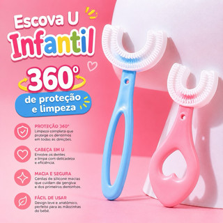 Escova de Dente Infantil em Formato U Aprendizado e Higiene 360° Cerdas Macias Crianças e Bebês