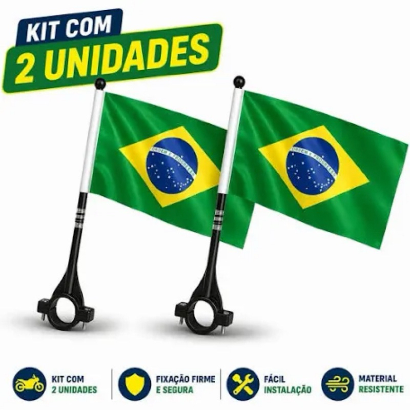 PAR BANDEIRA PARA MOTOS E BICLETAS COM SUPORTE COPA MUNDO E POLITICA