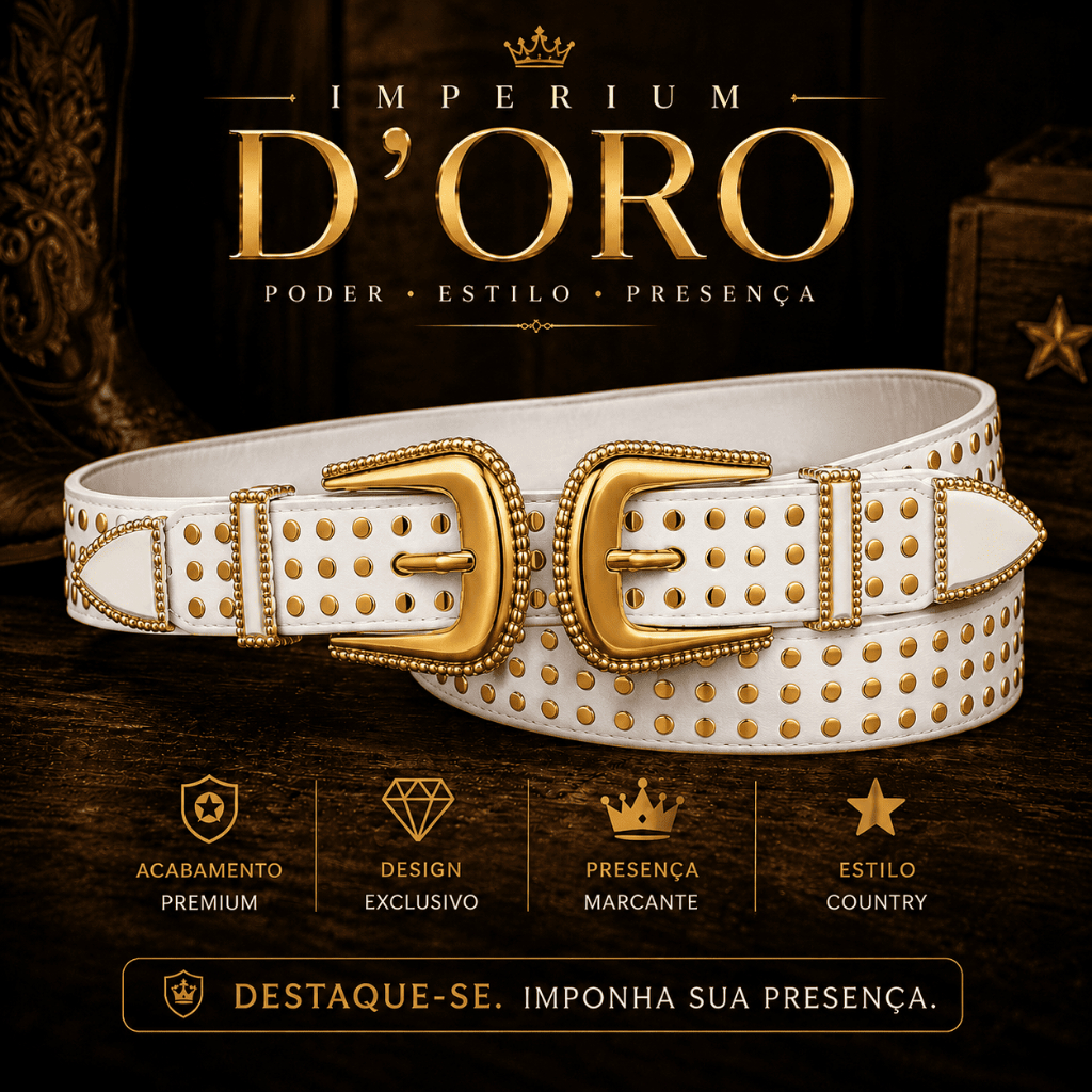 Cinto Country Feminino Sertanejo 2 Fivelas Country Dourado Branco Para Rodeio e Festa