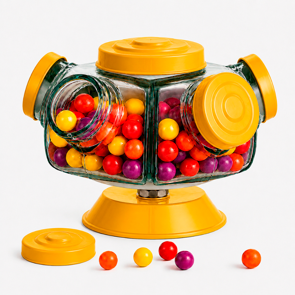 Mini Baleiro Giratório Vidro Pequeno Antigo Amarelo Balas