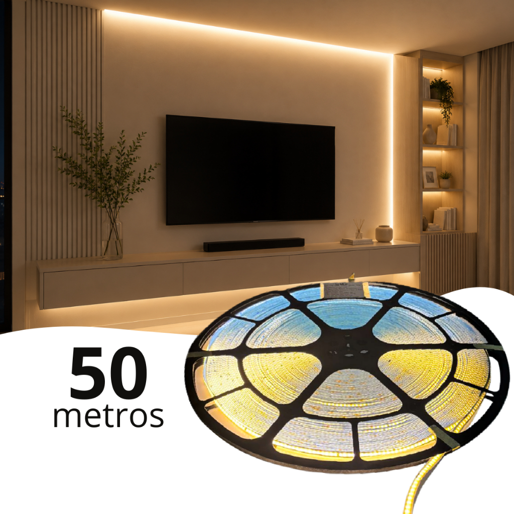 50m Fita Led Cob 288led/m 110v220v Direta Energia Par Perfil