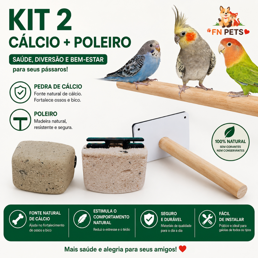 2 Pedra de Cálcio + poleiro  de passaros ideal para Calopsita,ring neck,papagaio,Periquito, gaiola