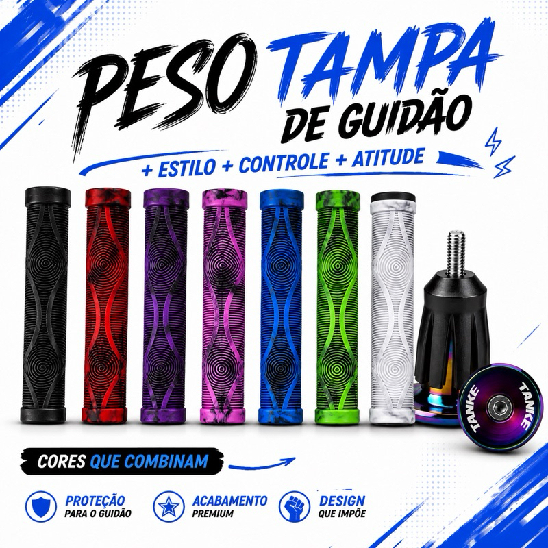 Tampa de Guidão Tanke Camaleão + Par De Manopla Grau Silicone Modelo Gios Super Aderente Bike Cores Exclusivas