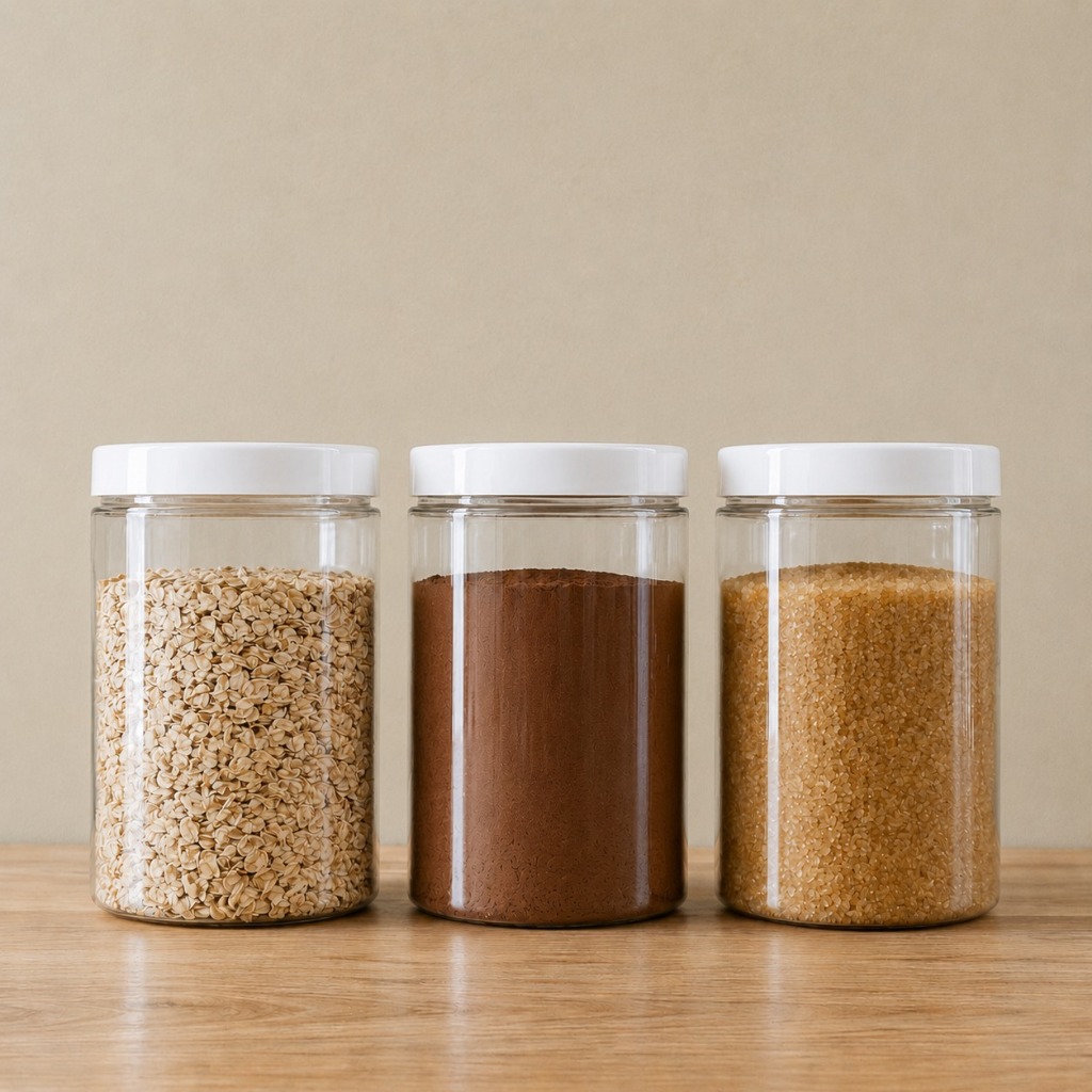 Kit 3 Potes 1500ml Reto Transparente Básicos Minimalista Tampa Branca de Rosca Cozinha Mantimento