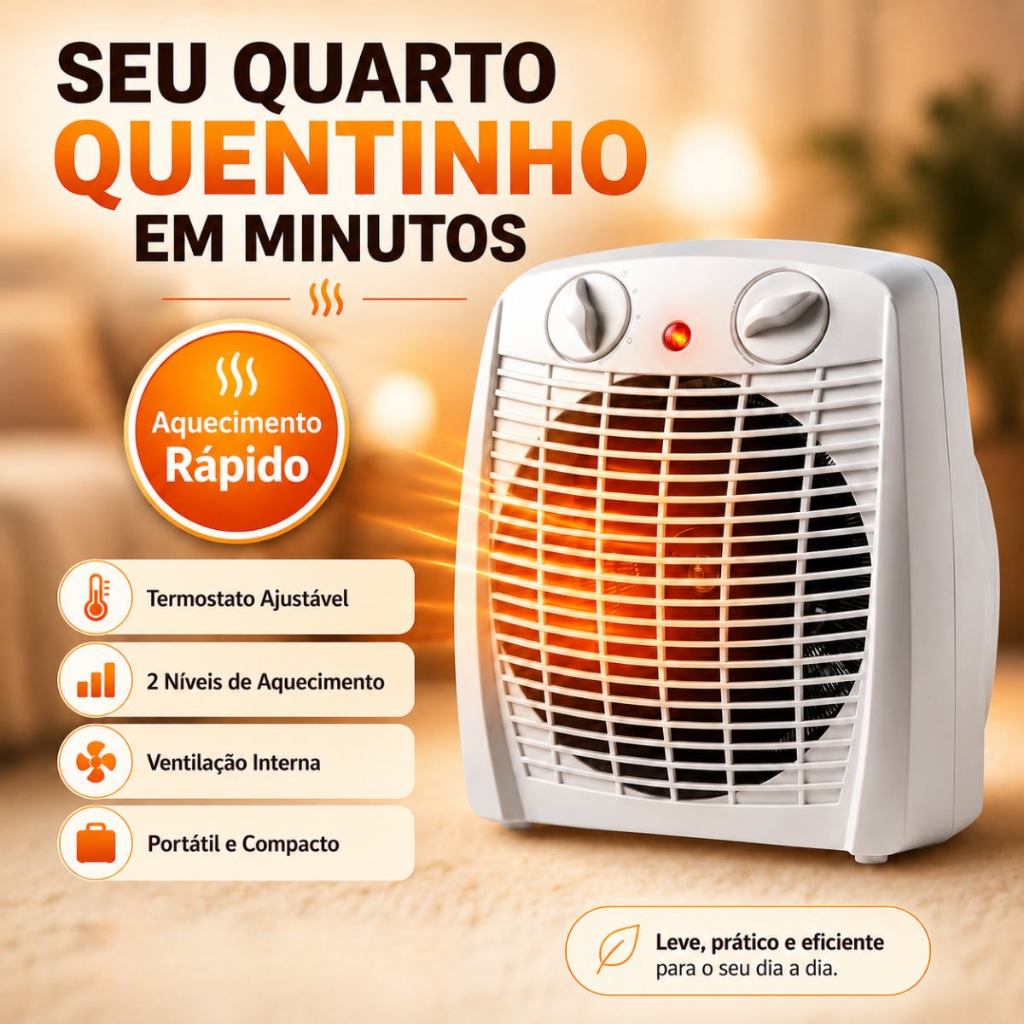 Aquecedor Portátil AQ100 Kian Elétrico 127V/220V Aquecimento Instantâneo Compacto e Seguro