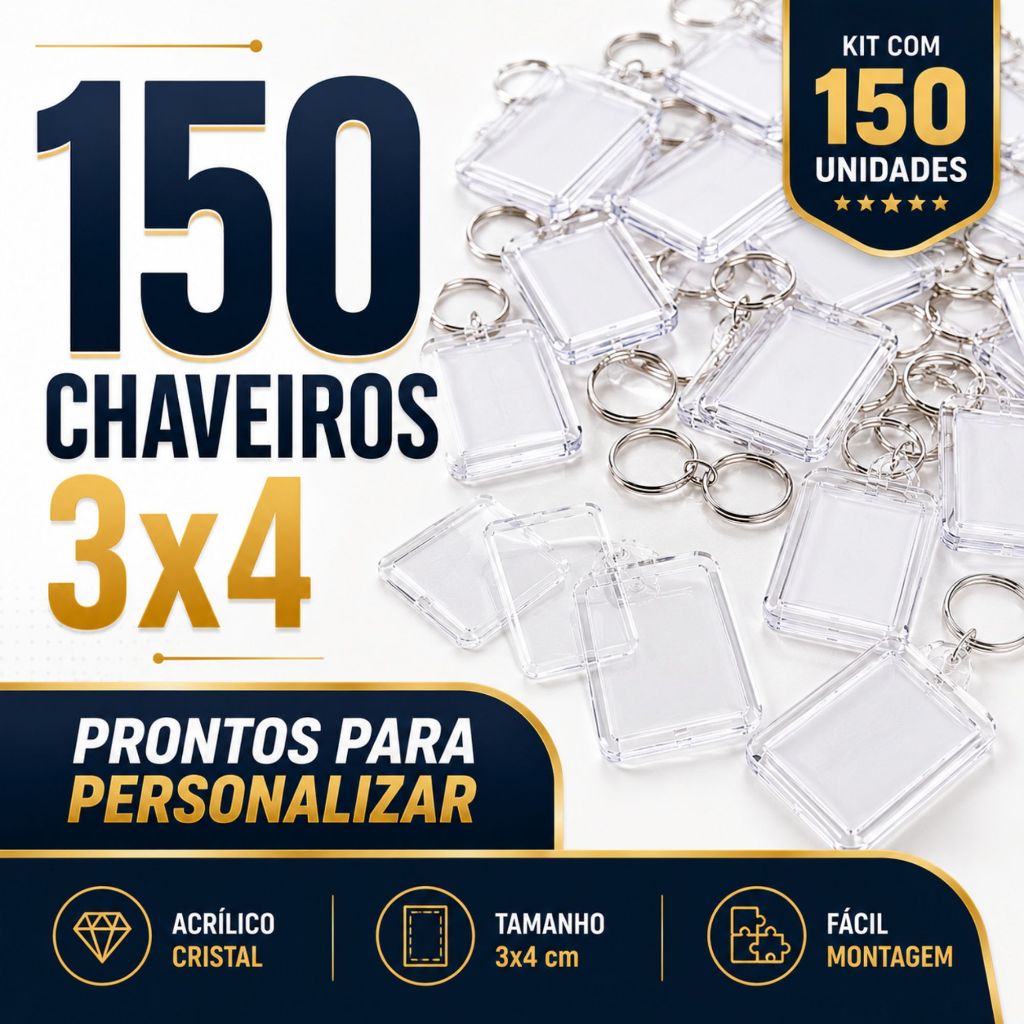 150 Chaveiros Personalizados 3x4 Com Foto Lembrancinha Casamento Aniversário