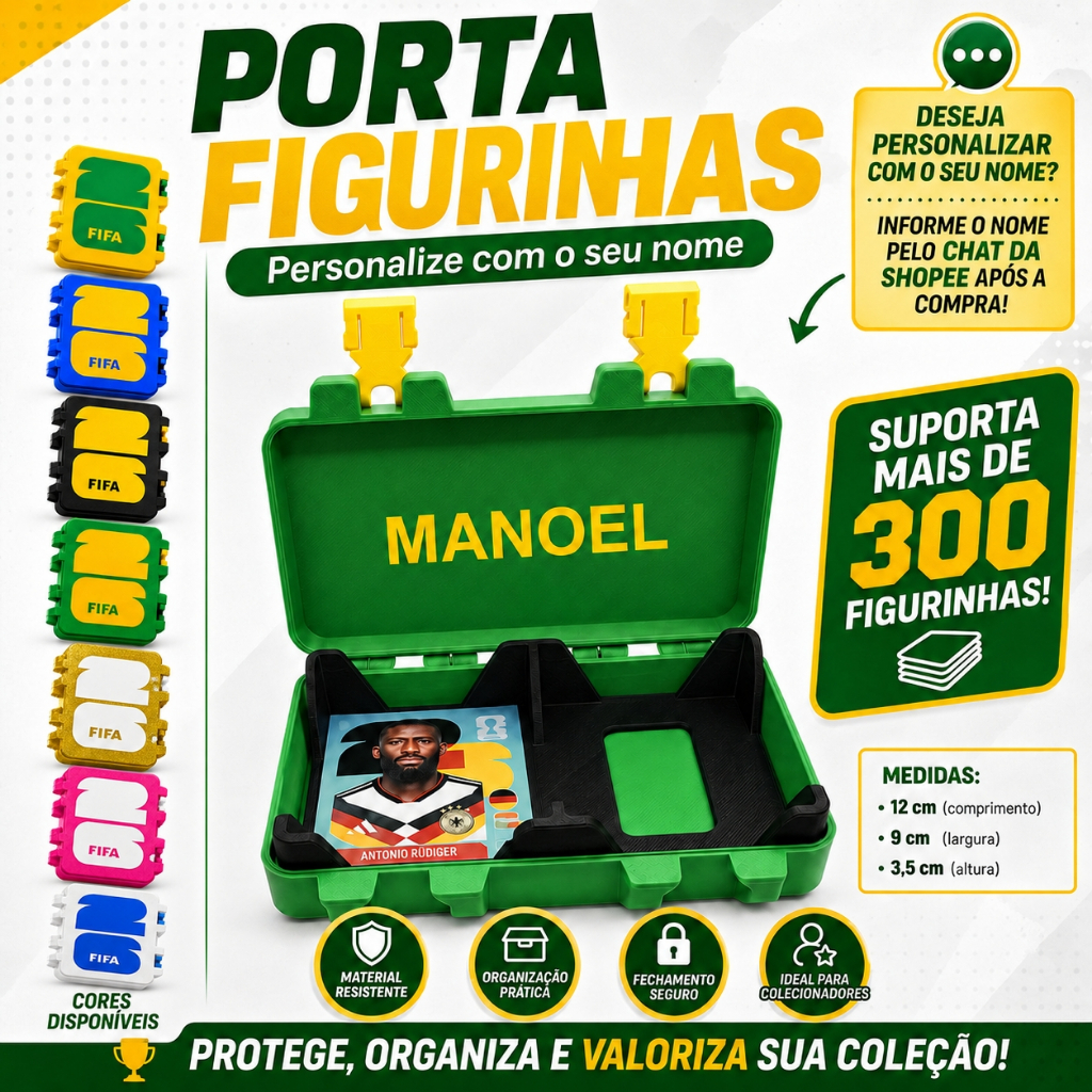 🏆Porta Figurinhas Copa do Mundo 2026 | Personalizado Com ou Sem Nome | Caixa Organizadora Cards Futebol Colecionável🏆