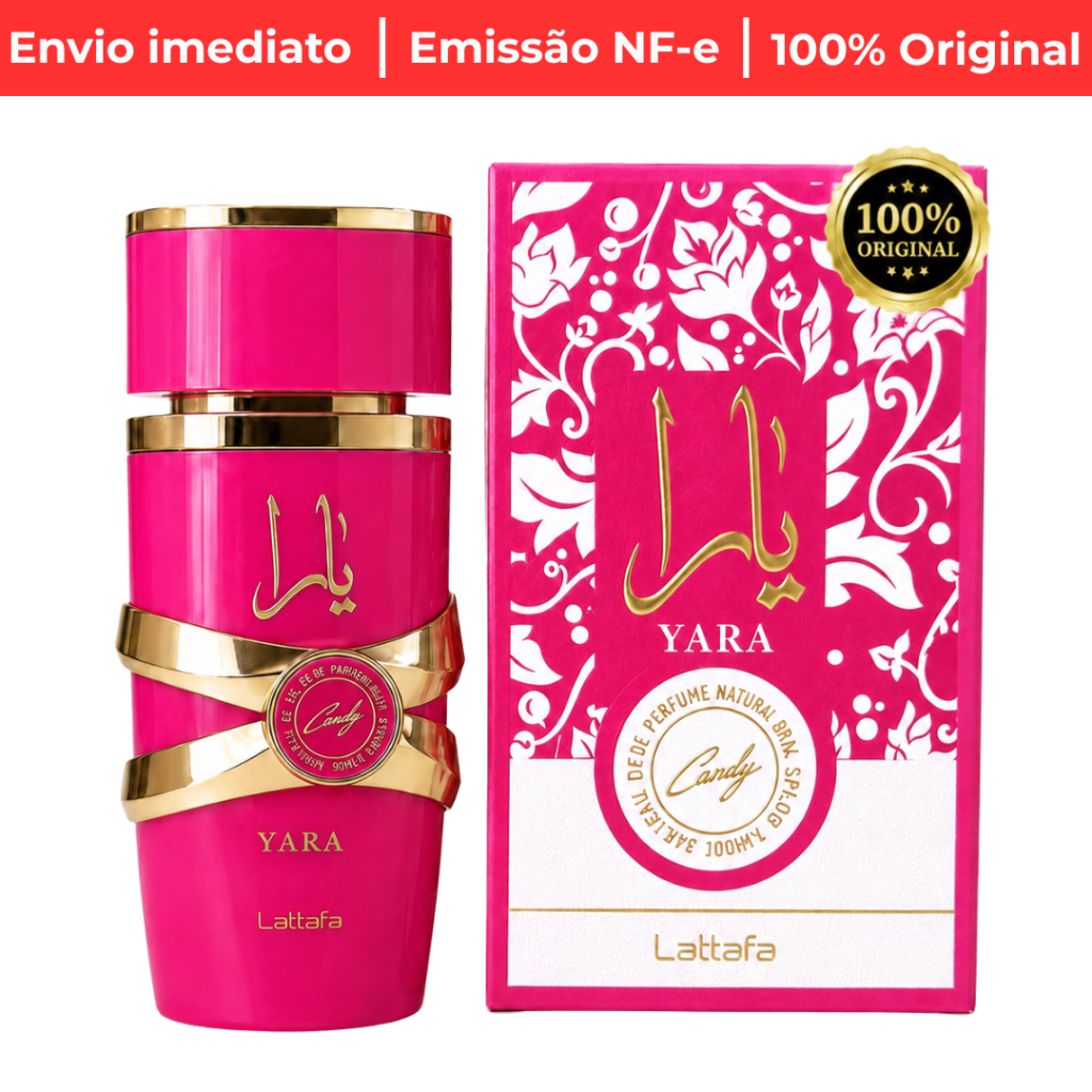 Perfume Arabe Yara Candy Lattafa Feminino Original Importado 100ml EDP Doce Bala de Morango