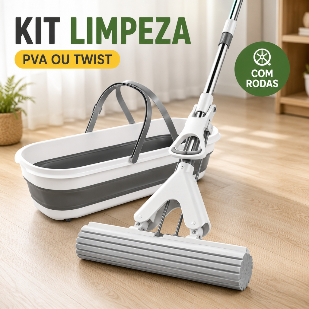PVA Rodo Esfregão Esponja 130cm Inox Cabo - Limpeza Prática para Casa Noviva