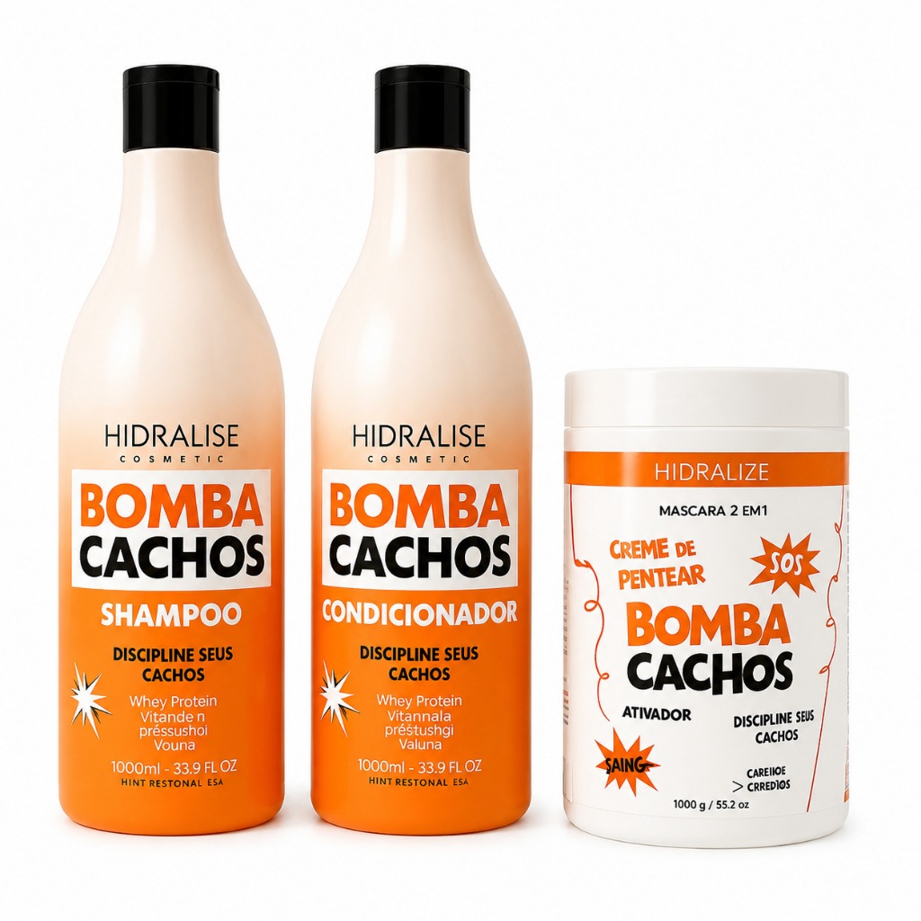 Kit Bomba Cachos Hidralise Sh e Cond. 1L + Mascara 2 em 1 Ativador de Cachos 1kg - Hidralise